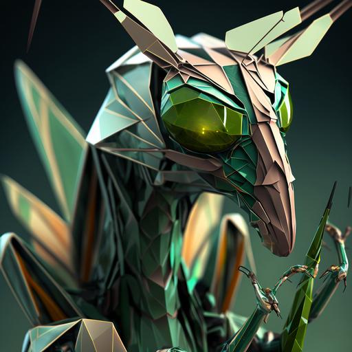 praying mantis's face made by cutted crystal prism, 8k