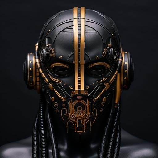 prefix piano black and gold singer mask, cyberpunk