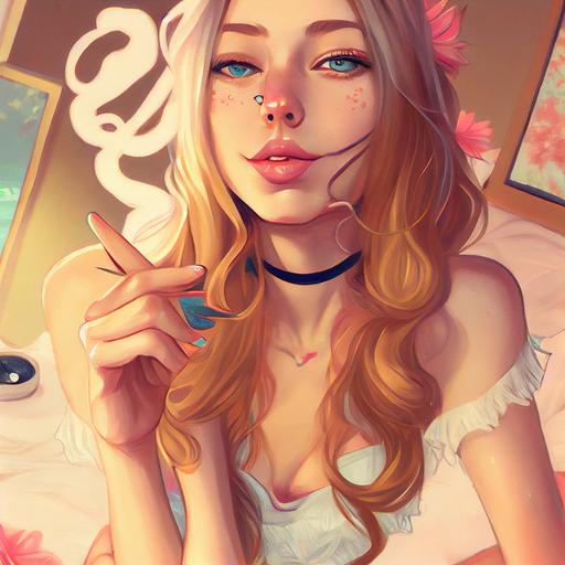 pretty girl character , blowing kisses full body, style of concept art by james jean and artgerm and sakimichan and Alfonso Mucha and ghibri, matte painting, oil painting, glazing painting, gold ink drawing, glittering painting, long hair, shiofuki, onani, ero, flirting, gyaru peace fox girl, sweaty, kiss mark, whip mark, heart-shaped pupils eyes, beautiful baby face, wear transparent nanobikini, Womb tattoo, baby pink mini teat navel jewel piercing, apricot color shiny thigh, intricate detailed, movie lightning effect, Edge Gold Lightning, whipping cream cloud, cotton candy cloud, glittering skin, Unreal Engine, reflective, shiny, 3d art, high contrast --v 4 --upbeta