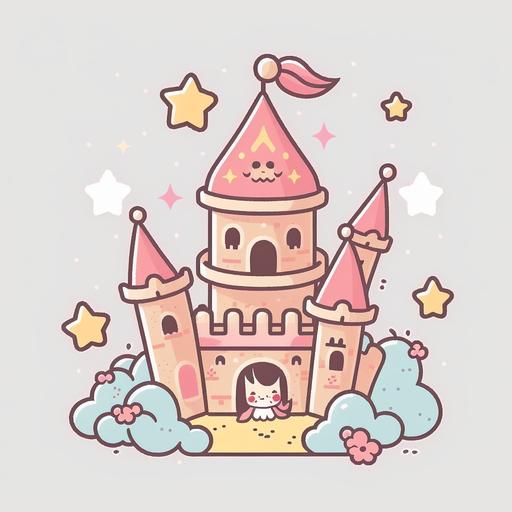 princess castle, cute, sticker style, clean background, high resolution, 4k, sanrio style --v 4