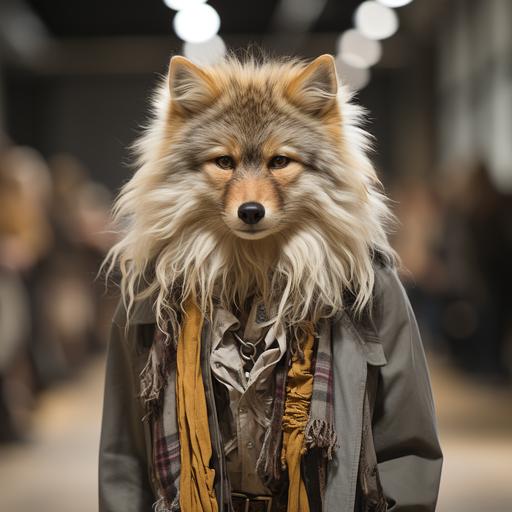 hirsute female anthropomorphic fox walking down the fashion runway, intricate detail, cinematic lighting, high definition, high fashion --c 45 --v 5.2 --s 750