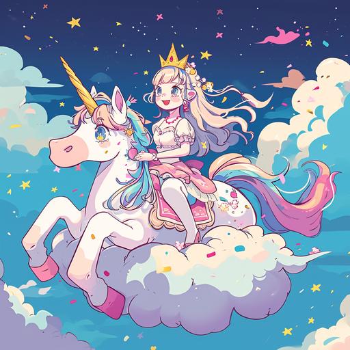 princess rides unicorn on a cloud, cloudcore --no grass --v 6.0