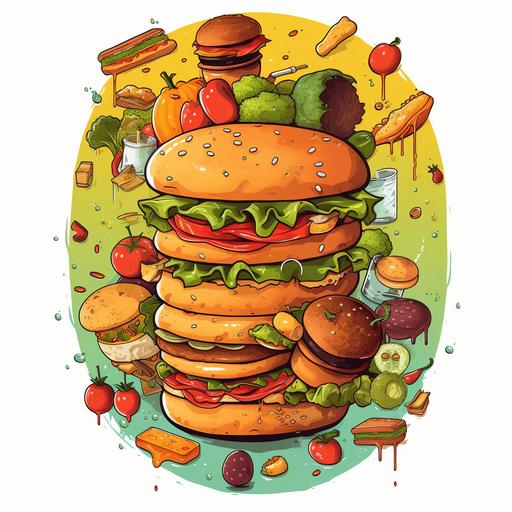 print on a T-shirt with food. In cartoon style