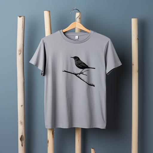 product shot grey colour tshirt, minimalistic graphics of flemingo on tshirt