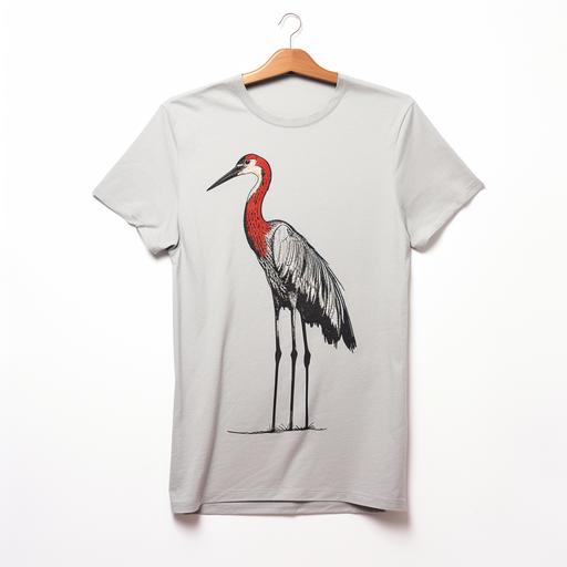 product shot grey colour tshirt, minimalistic graphics of flemingo on tshirt