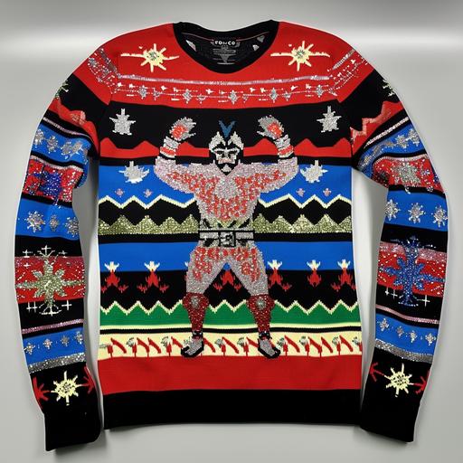 professional wrestler super tight knit ugly sweater with mega sparklecore glitz and silver tensile --s 50 --v 6.0 --style raw