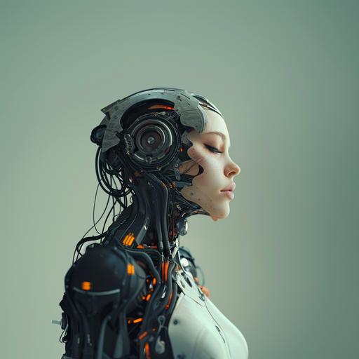 profile of beautiful girl half human half robot