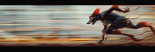 profile view of Warner Brothers cartoon The Tasmanian Devil's gait represented by the sequential animation frames of a run cycle, motion blur, motion lines --v 6.0 --ar 3:1