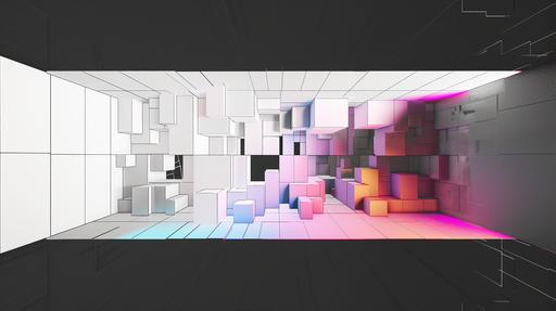 projection mapping with depth, voxel shapes, extruded cubes, vibrant clours, 8k, --ar 16:9