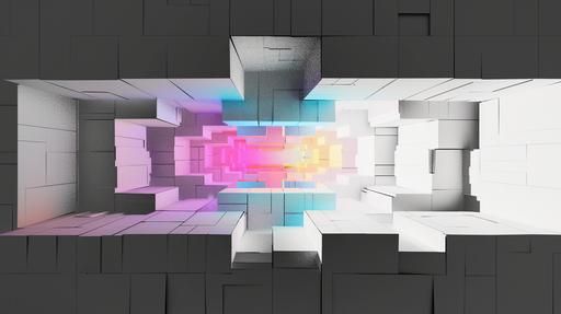 projection mapping with depth, voxel shapes, extruded cubes, vibrant clours, 8k, --ar 16:9