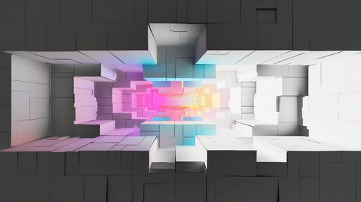 projection mapping with depth, voxel shapes, extruded cubes, vibrant clours, 8k, --ar 16:9 --v 6.0