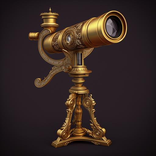 props design victorian gold telescope cartoon realisc style