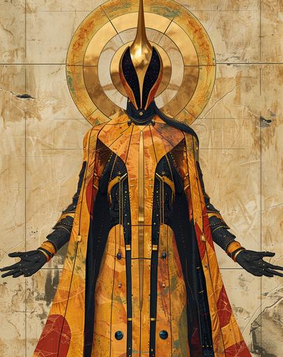 psychedelic art deco clothing:: an image of a skeleton with his arms open, in the style of iris van herpen, reimagined religious art, hyperspace noir, contemporary modernist-type photography, graphic novel-inspired, ed brubaker, made of liquid metal --ar 101:128 --s 750 --v 6.0