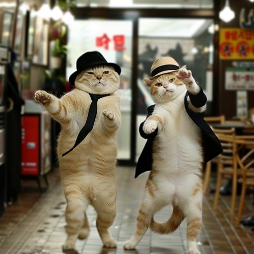 pt:  upscale, and show two cats dancing to the Korean song Gangnam Style --v 6.0