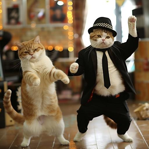 pt:  upscale, and show two cats dancing to the Korean song Gangnam Style --v 6.0