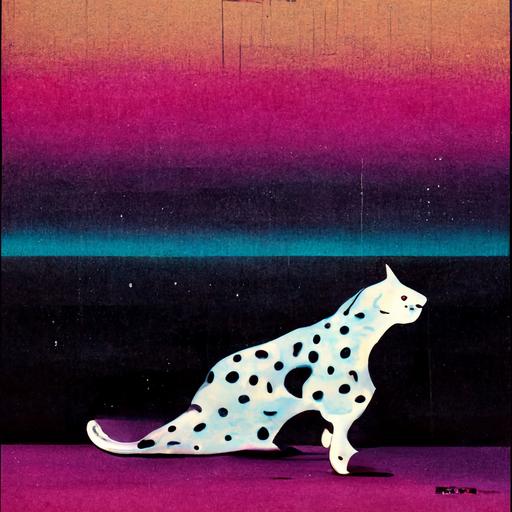 puma with dalmatian coat, grain, vapor wave, sixties
