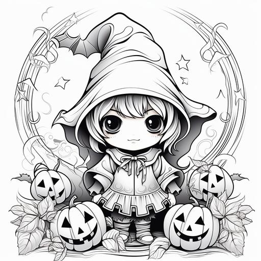 pumpkin chibi halloween coloring page black white with background