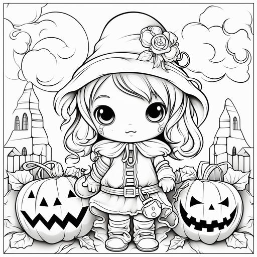 pumpkin chibi halloween coloring page black white with background