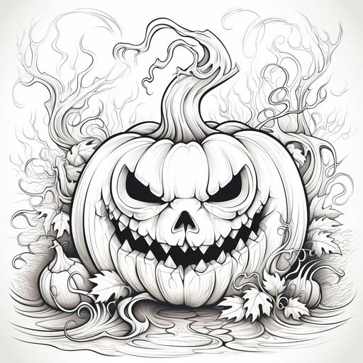 pumpking with flames coloring page black white with background no color