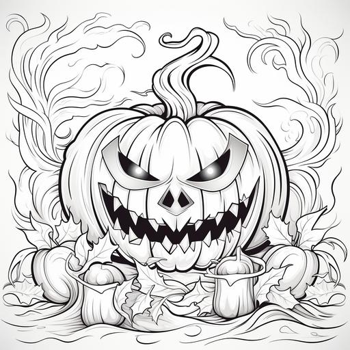 pumpking with flames coloring page black white with background no color