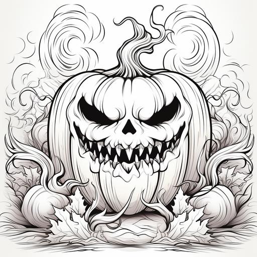 pumpking with flames coloring page black white with background no color