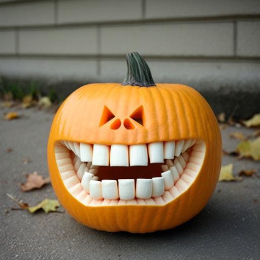 pumpkin's smiling white teeth, symmetrical teeth, --no face, fantasy, alphonse mucha style, cinematic light, highly detailed, HD,8K --v 4
