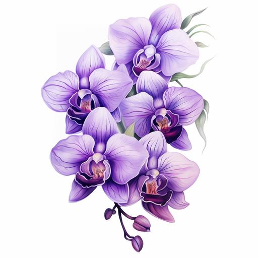 purple 3 flowers orchid tattoo drawing white background