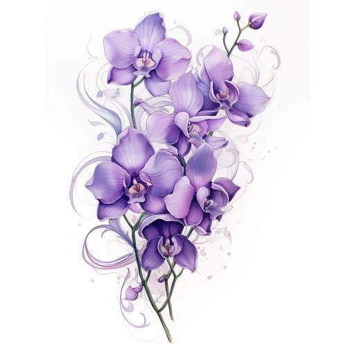 purple 3 flowers orchid tattoo drawing white background