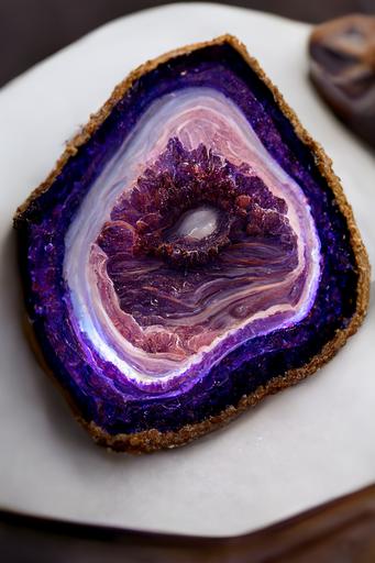 purple Agate Slice Geode, gemstone, close shot, hyper realistic, 8k uhd --ar 5:7