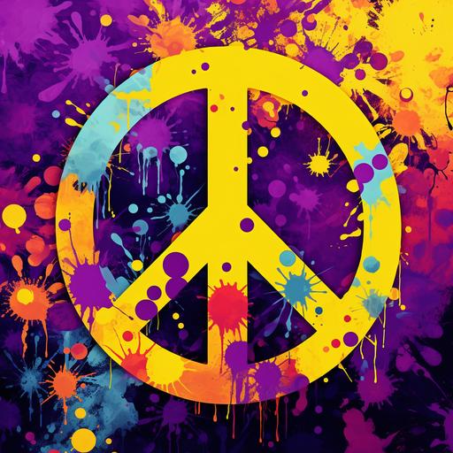 purple and yellow splatter psycadelic hippie pattern with peace sign hidden in it