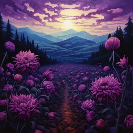 purple dahlia valley with dark sky