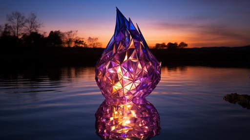 purple fire, and reflective water Zephyr of geometric diamonds --ar 16:9 --s 250