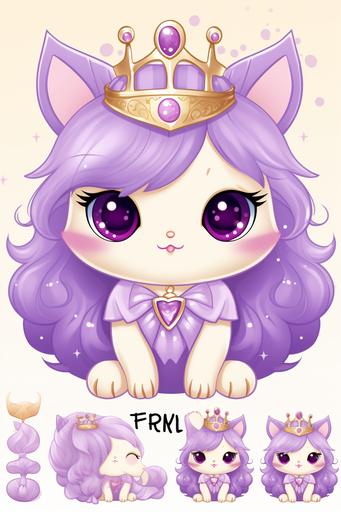 purple kitty princess clipart set, kawaii anime --ar 2:3