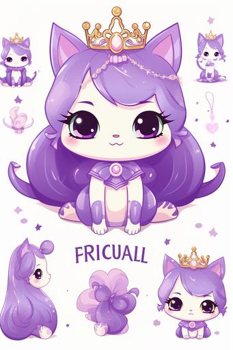 purple kitty princess clipart set, kawaii anime --ar 2:3