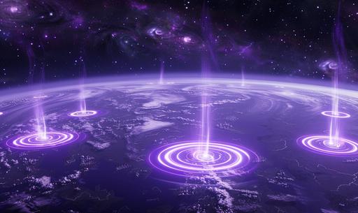 purple luminous incandescent crop circles over all earth, orbit view --ar 5:3