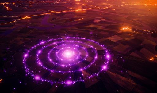 purple luminous incandescent crop circles over all earth, orbit view --ar 5:3