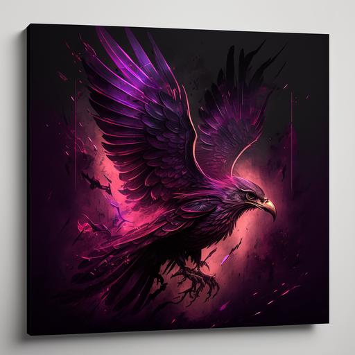 purple phoenix rising from ashes, abstract, cyberpunk style