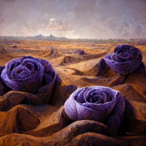 purple rose flowers in a send desert