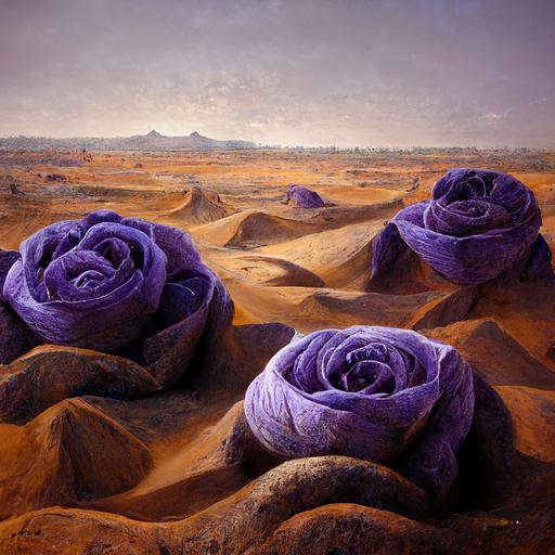 purple rose flowers in a send desert