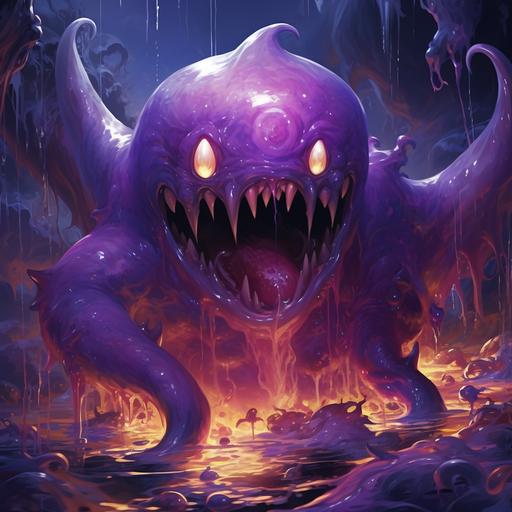 purple slime monster, charning anime artistic style, hyper-realostic oil