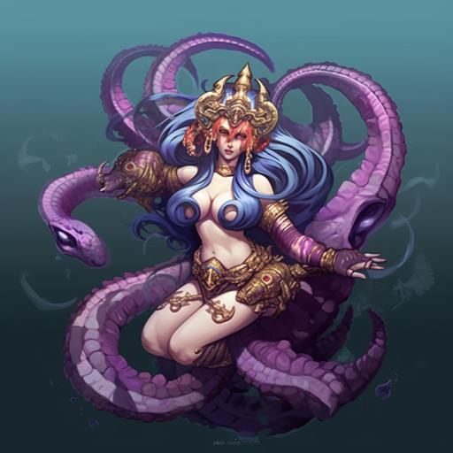 purple snakes, medusa, beautiful goddess