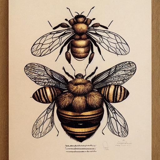 queen bee, hyperdetailed, line drawing, leonardo da vinci, illustrated, fanatsy, garden --test --creative --upbeta