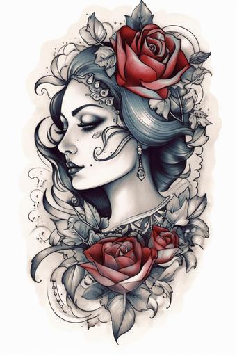 queen of hearts tattoo small, tattoo sketch, white background --ar 2:3 --v 5 --s 750