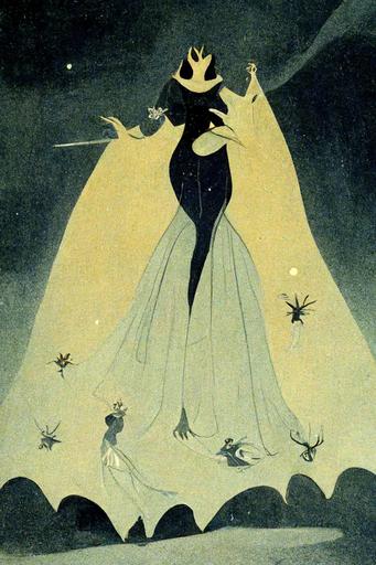 queen of the night, dark fairy, the magic flute, 1930s cartoon by max fleischer, painting by francisco goya, 1930s disney villainess, evil queen --ar 4:6