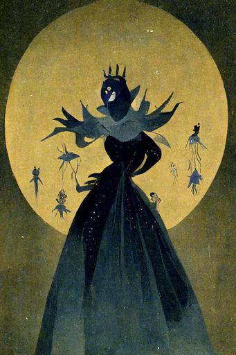 queen of the night, dark fairy, the magic flute, 1930s cartoon by max fleischer, painting by francisco goya, 1930s disney villainess, evil queen --ar 4:6