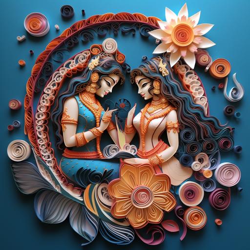 quilling paper strip design of ram sita and laxman surrounded by diyas creative diwali themed picture colourful and beautiful
