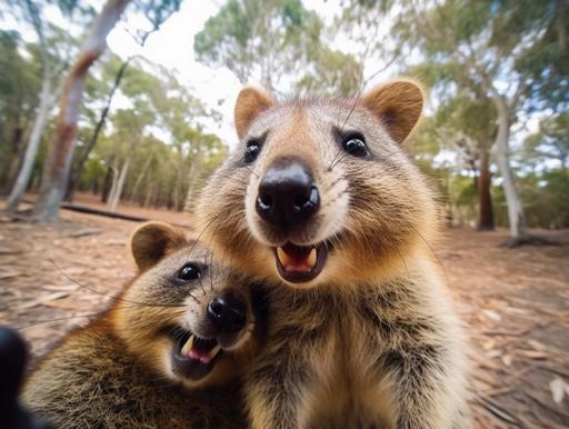 quokka taking a selfie with his best friend raccoon, happy, optimistic --ar 4:3