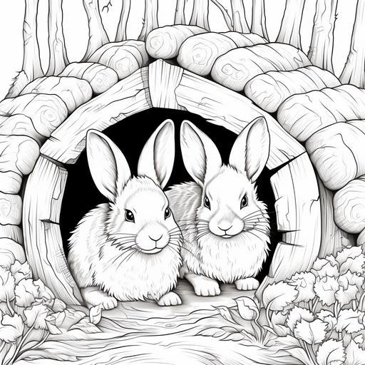 rabbits in a burrow for coloring book