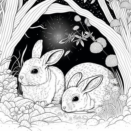 rabbits in a burrow for coloring book, art deco poster, poster, artstation --v 4