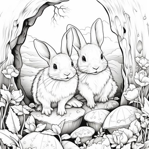 rabbits in a burrow for coloring book